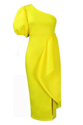 Fuchsiafarbenes One-Shoulder-Midi-Party-Cocktailkleid